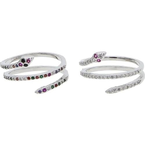 Micro pave cz multi wrap snake ring women full finger jewelry silver color colorful cz adjust rings