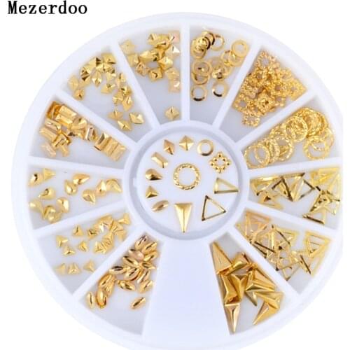 Gold Nail Rivet 3D Nail Decoration Triangle Moon Waterdrop Geometry Designs Nail Studs Manicure Nail Art Jewelry In Wheel