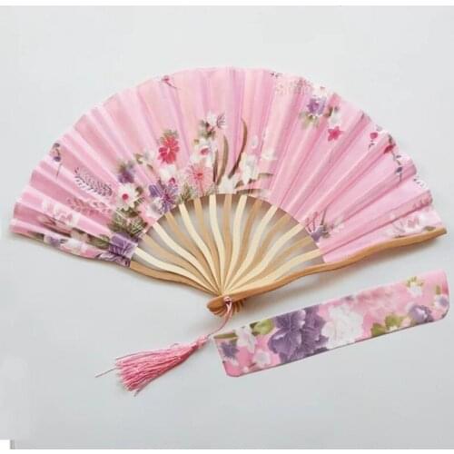 20PCS Japanese Style Elegant Bamboo Satin Silk Fabric Hand Fan Wedding Favors With Mixed Colors in Gift Bags and Tassels
