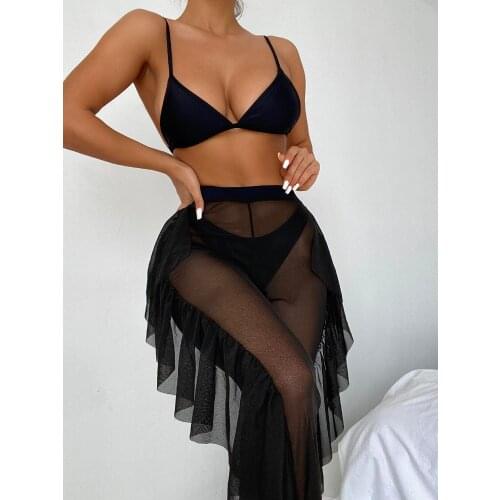 2021 Summer Sexy Ruffle Bikini Set Women Ladies Solid Color Personality Ruffle Pants Bikini Swimsuit Ladies Beachwear Swimwear