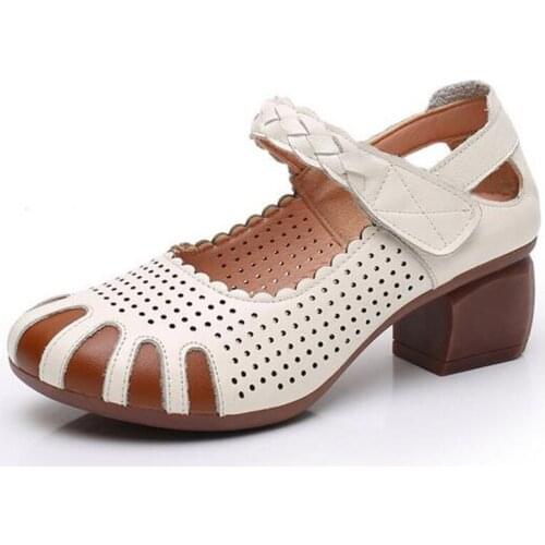 2021 Roman Style Spell Color Top Soft Cowhide Hollow Breathable Sandals Woman High Heel Shoes Non-slip Comfortable Fashion Shoes