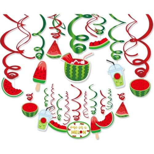 30pcs Ceiling Foil Watermelon Spirals Happy Birthday Hanging Swirls Party Dcorations Baby Shower PVC Watermelon Kids Party Favos