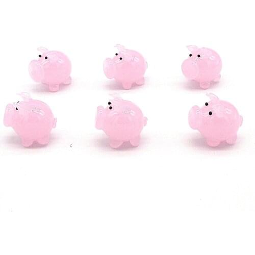 6pcs Custom Handmade murano Glass Pink Pig figurines Home Fairy Garden decoration cute miniature glass animal statue ornament
