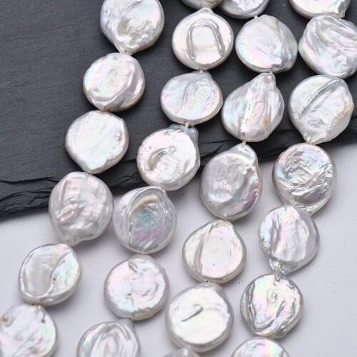 12mm 16mm Freshwater Cultured Pearl Shell Flat Coin Beads For Jewelry Making Strand 15 Inch