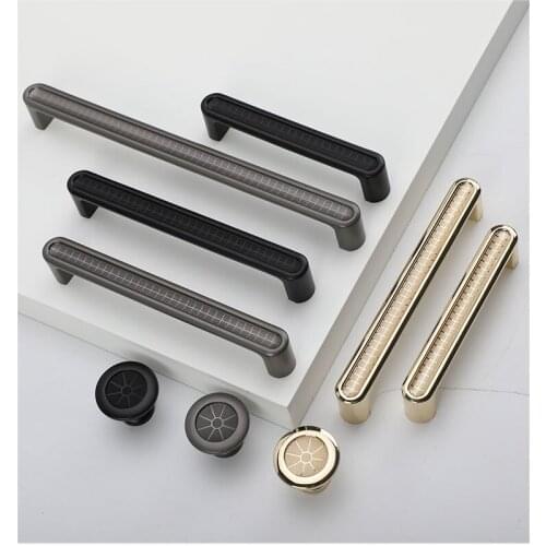 Black Furniture Door Handle Modern Cabinet Wardrobe Pulls European Gold Long Knobs For Drawer Closet Cupboard Handle 192 128MM
