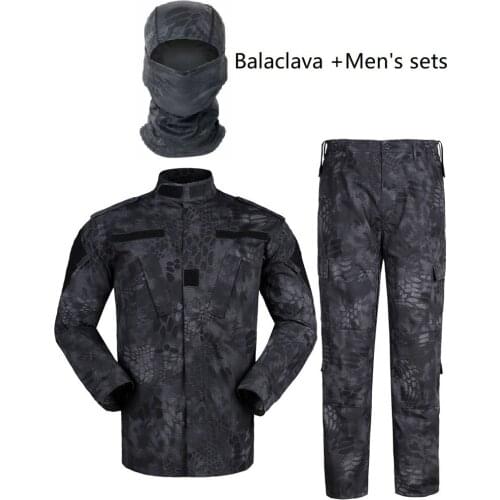 Mens Sets Black Camouflage ACU Military Uiforms With Balaclava