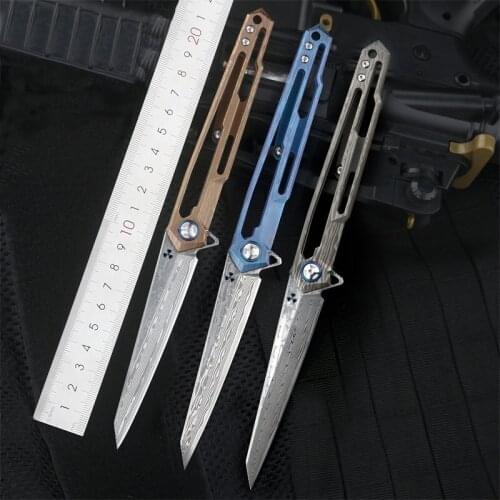 Damascus VG10 blade folding knife TC4 titanium alloy handle outdoor camping tactics portable household fruit knife EDC tool