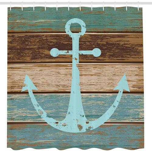 Anchor Decor Shower Curtain by Boat Anchor Nautical Rustic Wooden Planks with Different Colors Polyester Fabric Bathroom Set