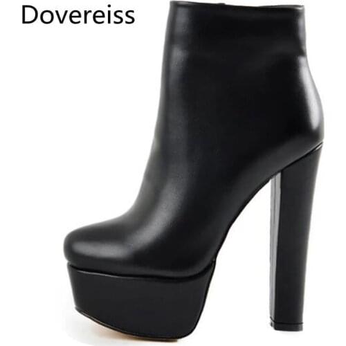 Dovereiss Fashion Womens Shoes Winter Concise Pure Color Platform New Sexy Block heels Ankle boots 35-45