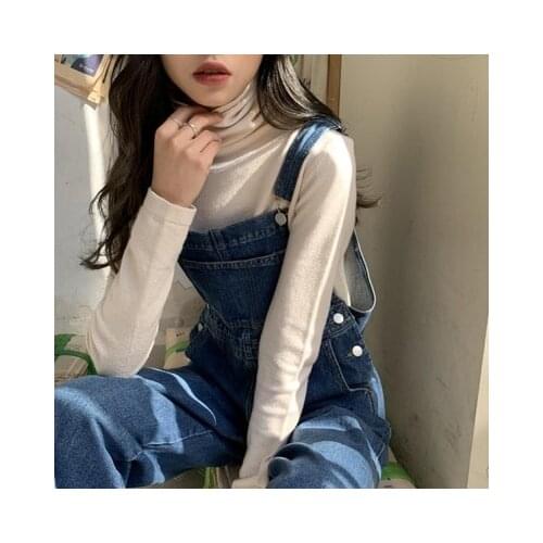 Denim Jumpsuits Women Solid Basic Overalls Korean Chic Sweet Girls High Street Womens Office Lady Elegant Long Pants Rompers New