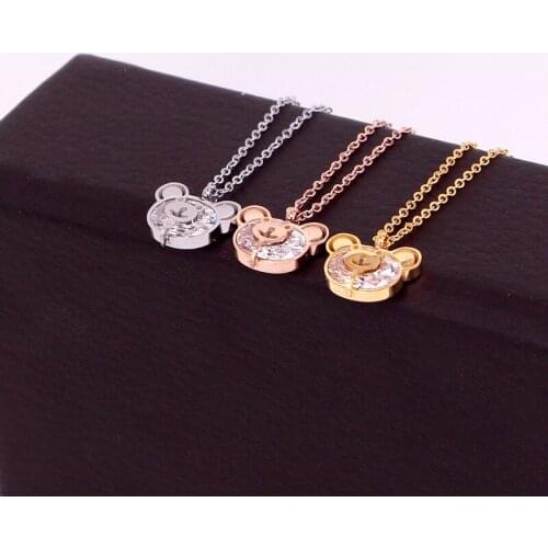 Elegant Three-dimensional Super Shiny Zircon Bear Baby Pendant Necklace Girl Cute Cartoon Bear Clavicle Chain