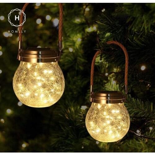 Homlly Solar LED Fairy Crackled Glass Lantern Lamps (2pcs)