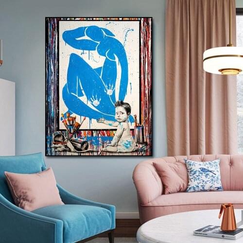 Modern Graffiti Painting Little Baby Drawing Canvas Painting Poster Print Wall Art Picture For Living Room Home Decor Frameless