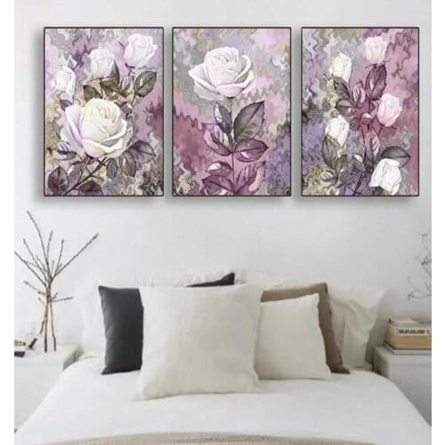 Triptych Blossom Purple Flower diamond painting,full,square,round diamond embroidery mosaic art diy handwork Flowers Art ML189