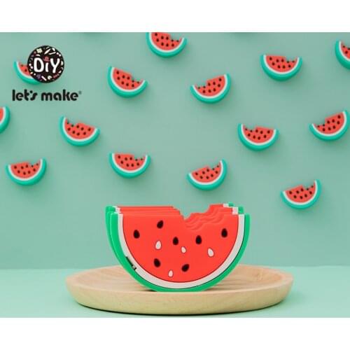 Lets Make 10PCS Silicone Watermelon Teether Baby Toys Accessories Silicone Teether Toy For Kid Chewing Necklace Beading DIY