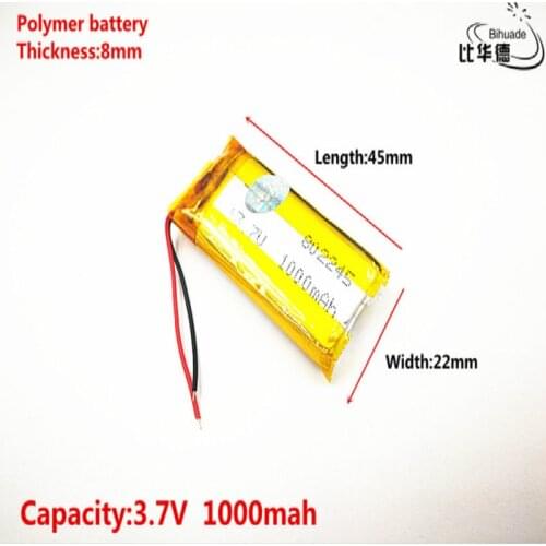 Good Qulity 3.7V,1000mAH,802245 Polymer lithium ion / Li-ion battery for TOY,POWER BANK,GPS,mp3,mp4