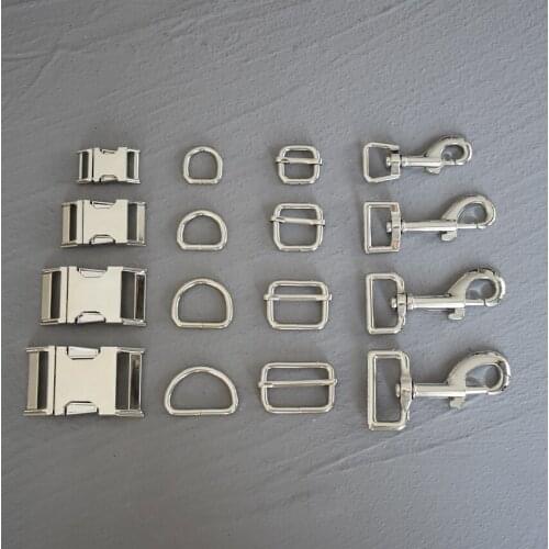 10 Sets 15/20/25/30mm Metal D Ring Adjuter Strap Buckle Slider Adjustment Buckle For Pet Dog Collar Silver Handmade Accessory