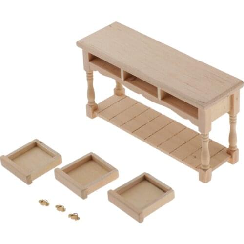 1:12 Miniature Table with Storage Shelf and Drawers Dollhouse Furniture Accessories