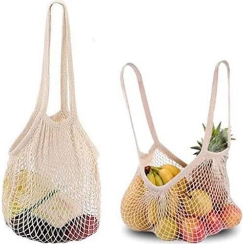 Reusable Portable Cotton Net Shopping Tote, Natural Washable Mesh String Grocery Organic Fruit Vegetable Shopping Bag Handbag