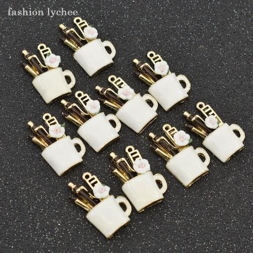 Fashion lychee 10pcs Creative Make Up Cup Tool Enamel Charm For Women Necklace Key Chain Pendant DIY Jewelry Making