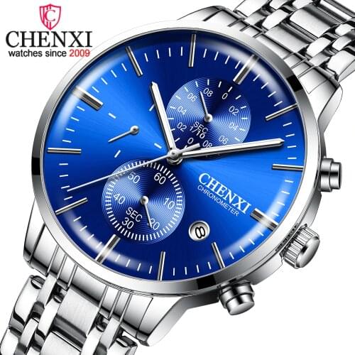 CHENXI Mens Watches Fashion Chronograph Top Luxury Brand Stainless Steel Quartz Watch Men Sport Waterproof Luminous Wristwatch