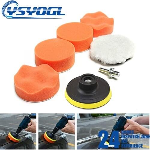 7pcs 3" Car Sponge Polishing Pad Set Polishing Buffer Waxing Adapter Drill Kit for Auto Body Care Headlight Assembly Repair