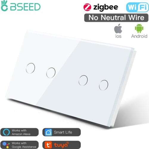 Bseed Russia EU Standard Zigbee Smart 4 Gang Wifi Light Touch Switch Wall Switches Black White Gold With Glass Panel Improvement