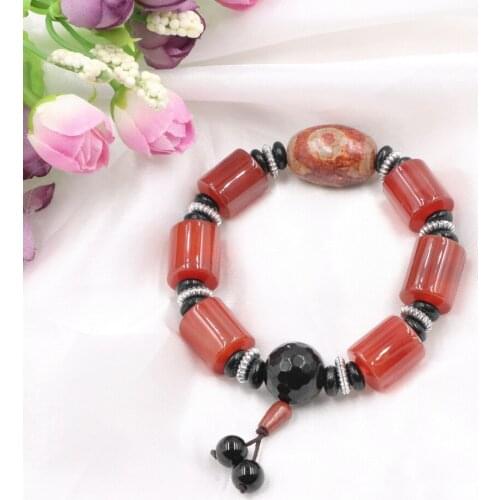 Natural Red Agates Stone Beads Bracelet Tibet Dzi Handmade Tassel Bracelets Wristband Jewelry Good Luck Healthy Gift 19cm B337
