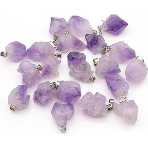 Irregular Purple Stone Pendant Genuine Purple Quartz Silvertone Plating with PU Cord Rough Stone Jewelry