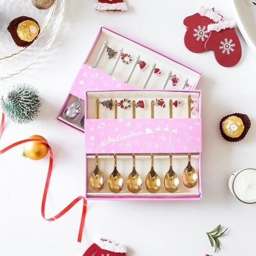 Stainless Steel Spoon 1/6/812/24 pcs Christmas Party Table Ornaments Coffee Stirrer Spoon Christmas Decorations for Home Gift