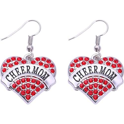 NEWEST fashion rhodium plated earring with sparkling crystals CHEER MOM heart pendant Drop Shipping