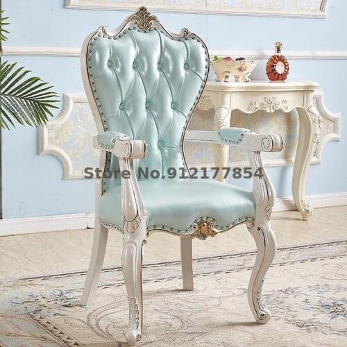 European style dining chair solid wood household leather princess makeup armrest chair American single study retro simple