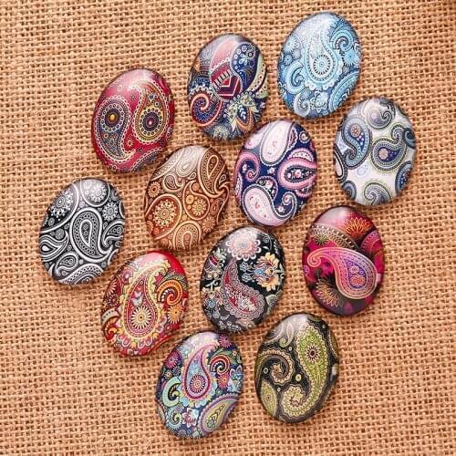 Onwear 20pcs/lot Mix floral Flower Photo Glass Cabochon 18*25mm oval flatback diy necklace findings