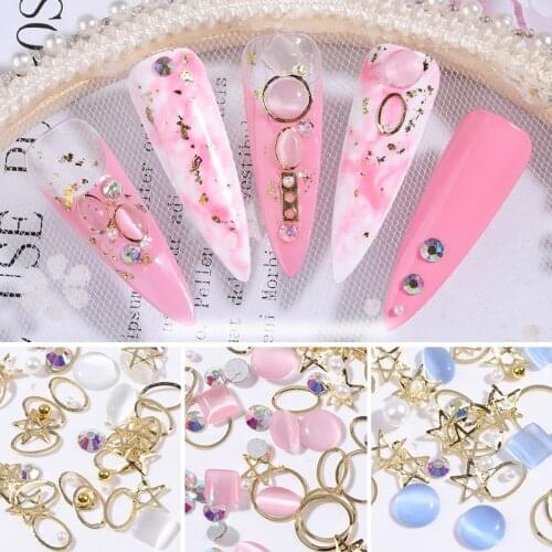 PinPai Mixed 3D Cat Eye Opal Stones Nail Art Decoration Rhinestones Accessories Clear Crystal Nail Decorations Gold Silver Rivet