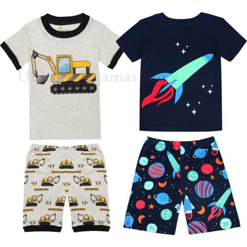 Summer Short Sleeve Boys Excavator Pajamas Super Heroes Pajamas Kids Boys Sleepwear Pajamas Pyjama Teenagers