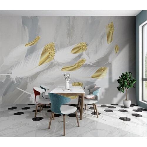Custom wallpaper 3D realistic mural Golden feather TV background wall living room bedroom decorative 3d wallpaper