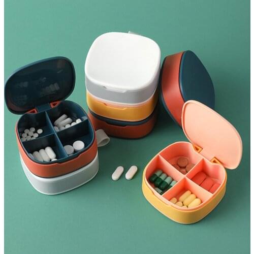 Portable 4 Grids Tablet Medicine Storage Container Splitter Pill Case Organizer