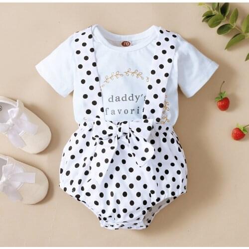 Casual Summer Newborn Baby Girls Outfits Suit Letter Short Sleeve Romper Tops+Polka Dot Shorts 2Pcs Toddler Clothing