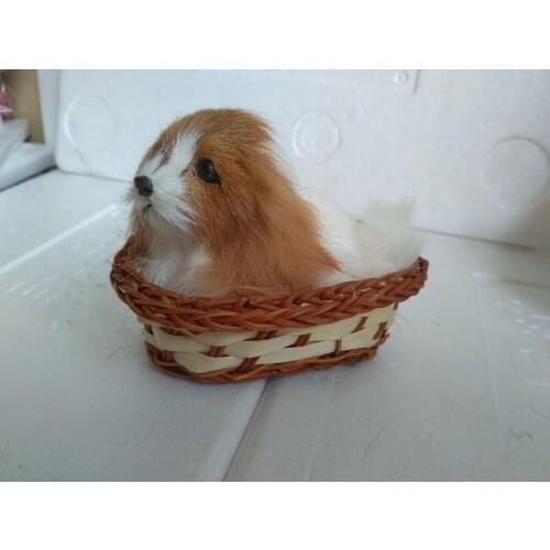 About 10x6x8cm prone dog model toy ,with basket ,polyethylene&furs handicraft Miniatures decoration gift a2263