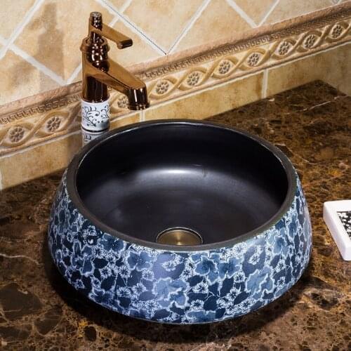 Europe Vintage Style china Artistic Handmade porcelain Round Countertop wash basin ceramic bathroom sinks
