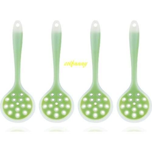 100pc/lot 28.5*9cm Food Filter Silicone Spoon Oil Strainer Long Handle Hanging Cooking Hot Pot Soup Ladle Kitchen Tool