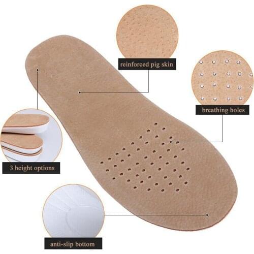 Height Increase Insoles Flexibility Shock Absorbing Leather Shoe Skin Insert Cushion