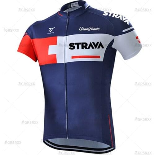 STRAVA Summer Team Cycling Jersey Racing Wear Moutain Downhill Mountain Bike Short Sleeve Shirts Anti-UV Breathable Bike Shirt