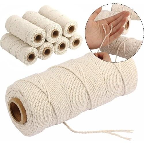 High Quality 1/2/3mm x 200m Natural Handmade Cotton Cord Macrame Yarn Rope DIY Wall Hanging Plant Hanger Craft String Knitting