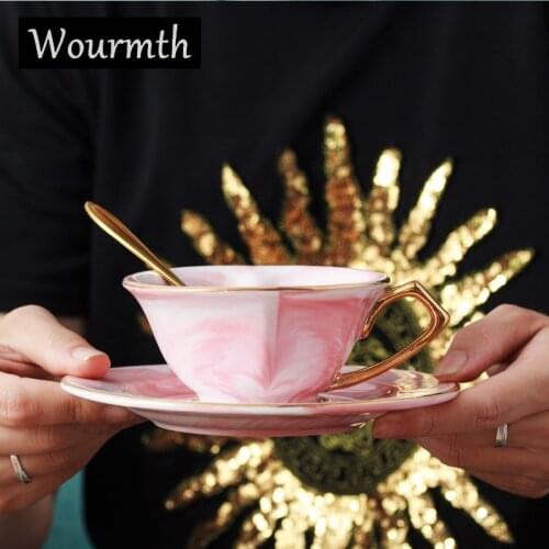 Wourmth High-grade Coffee Cup Saucer Marble Gold Series Concentrated Fruit Juice Mug Home Drink Essential Tea cup Porcelain Gift
