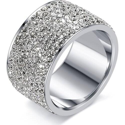 Yobest Fashion Full Crystal Big Wedding Rings For Women Romantic Stainless Steel Ring Bague Femme Gold-Color Ring Female