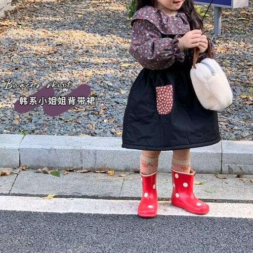 Skirt Knee Length Ruched A-line Solid Regular Cotton New Fashion Sweet Cute Lovely Simple Spring Autumn Children Girls Kids