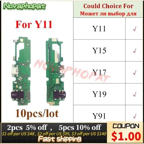 Novaphopat For Vivo Y11 Y12 Y15 Y17 Y19 Y91 Y93 Y3 USB Dock Charger Charging Port Plug Flex Cable Board Microphone MIC 10pcs/lot