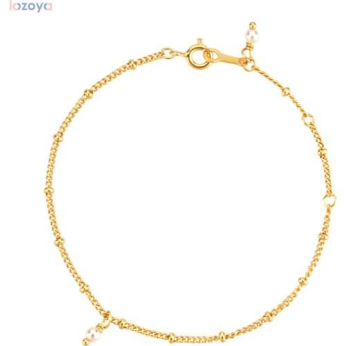 LOZOYA 925 Sterling Silver Gold Crystal Luxury Pearl Charm Chain Bracelet 2021 Rock Punk Fashion Fine Jewelry For Jewels