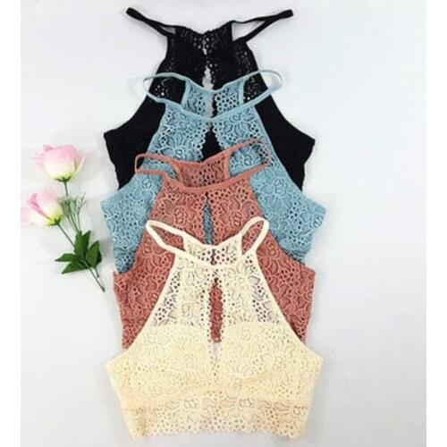 New Fashion Summer Women Ladies Solid Crop Top Floral Harness Hollow Out V-Neck Vest Bralet Lace Camisole Tank Tops